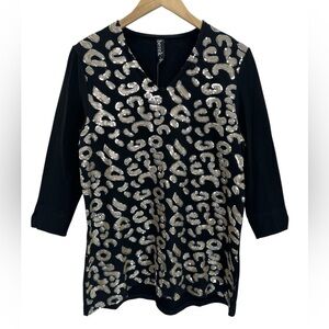 Berek Sequin Leopard Tunic Old Money Chic Grandma Country Club Palm Beach Glam S